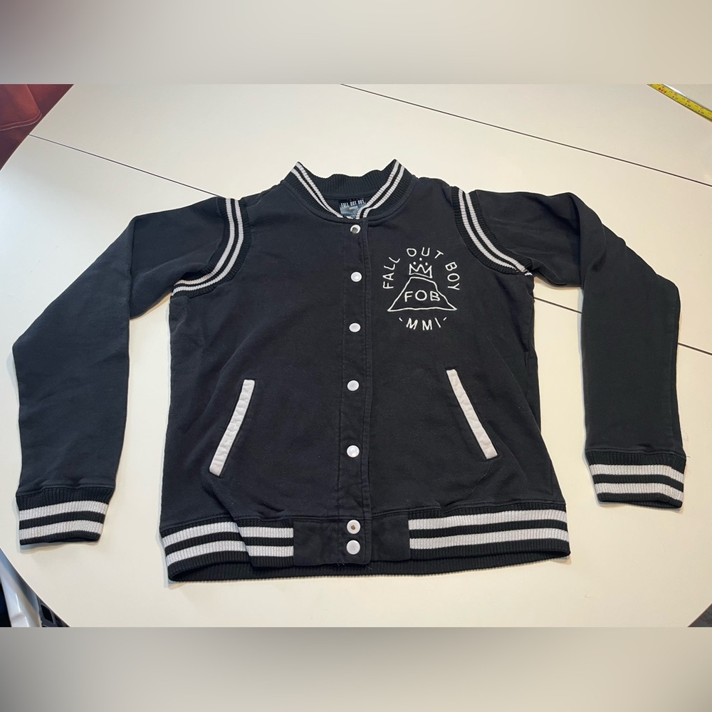 Fall Out Boy FOB varsity jacket youth girls large black white button down
